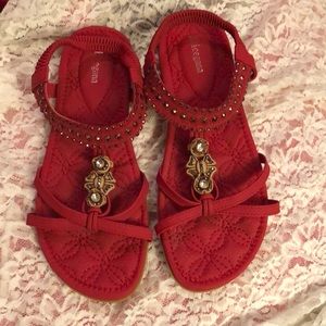 New Red Bejeweled Sandals
